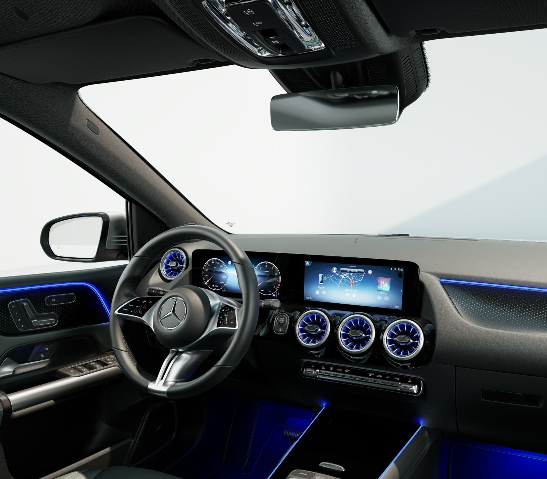 Mercedes-Benz B-Klasse Innenraum mit blau leuchtenden LED. 
