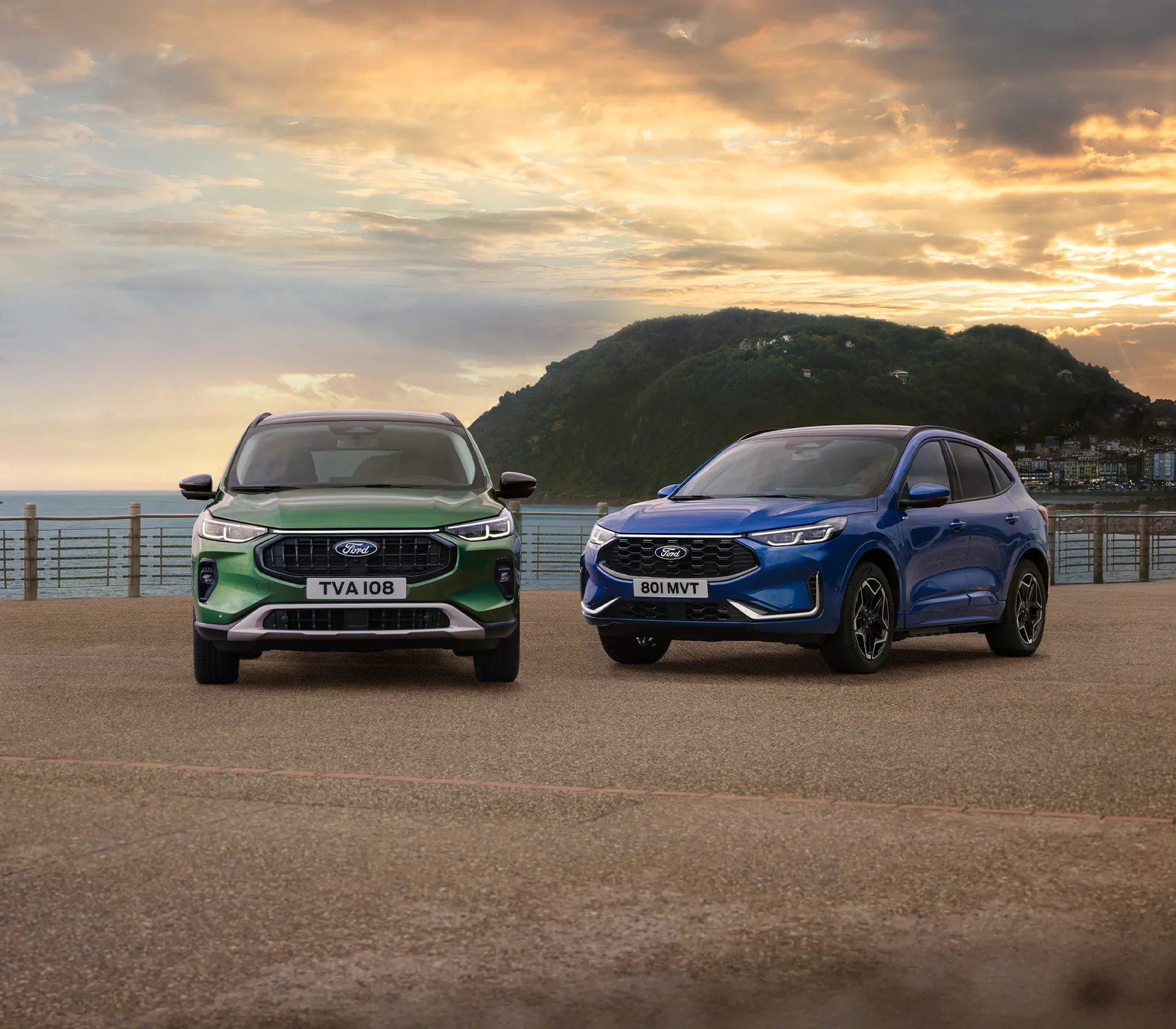 grüner und blauer Kuga nebeneinander auf dem Steg