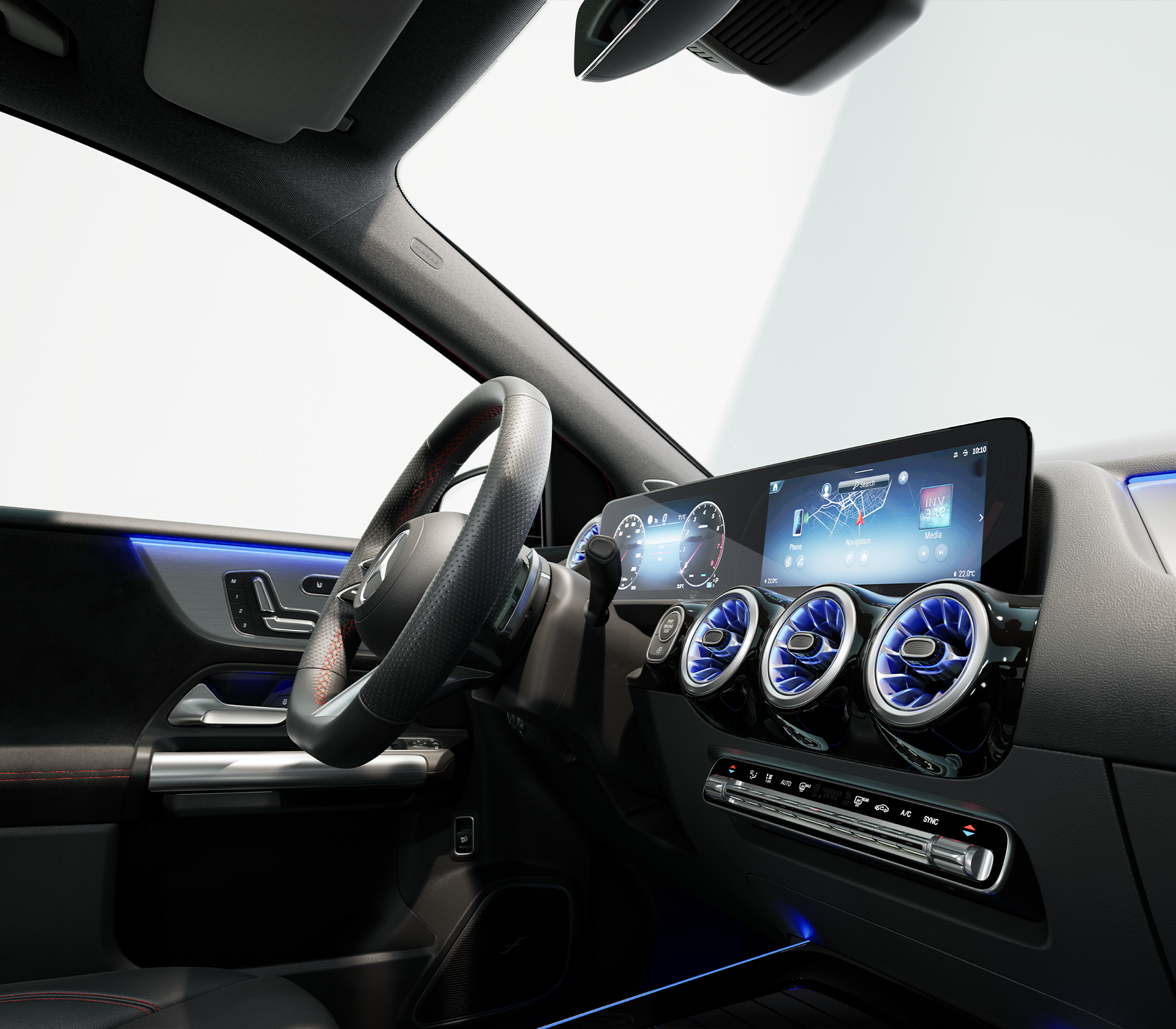 Mercedes-Benz B-Klasse Innenraum mit blau leuchtenden LED. 